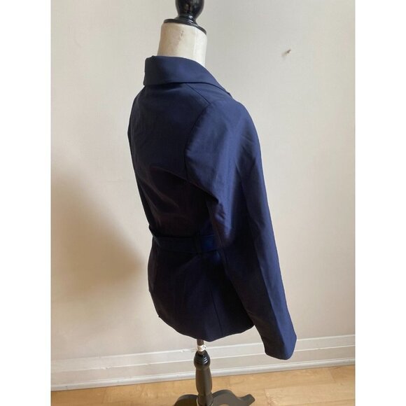 Jonathan Simkhai Sz small navy blue Blazer Jacket 2 button closure collar belt - Picture 3 of 7